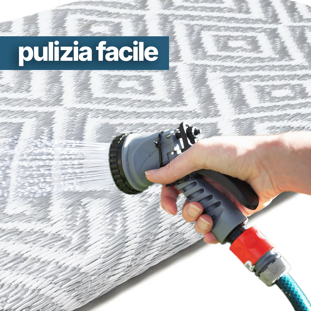 Tappeto Ibiza per Esterno Bifacciale Impermeabile Grigio Bianco Rombi