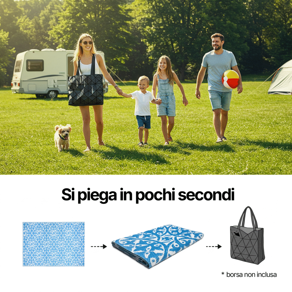 Tappeto Ibiza per Esterno Bifacciale Impermeabile Blu Scuro Bianco Cerchi
