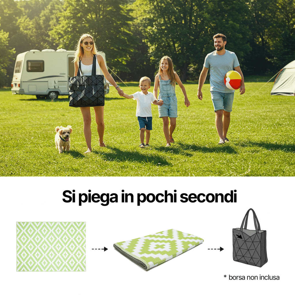 Tappeto Ibiza per Esterno Bifacciale Impermeabile Verde Bianco