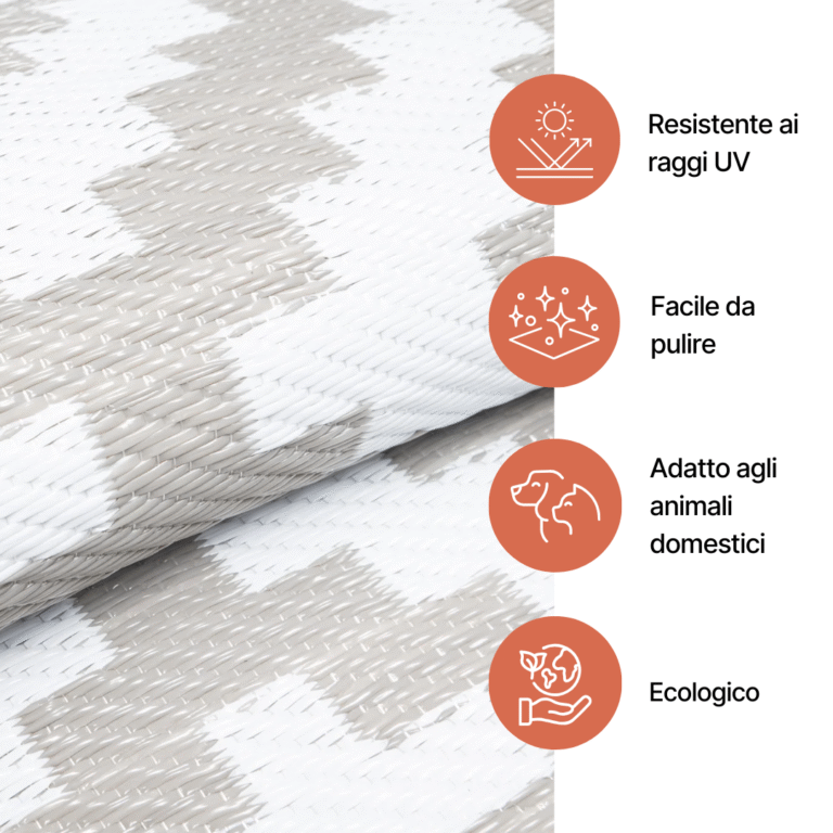 Tappeto Ibiza per Esterno Bifacciale Impermeabile Grigio Bianco Rombi