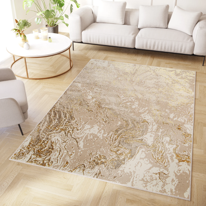 Tappeto Crystal Beige Oro Crema Effetto Marmo 3D