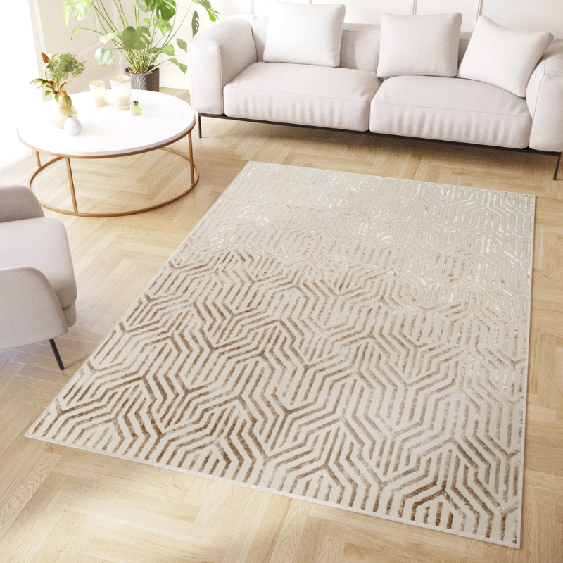 Tappeto Crystal Marrone Crema Beige Linee Effetto 3D