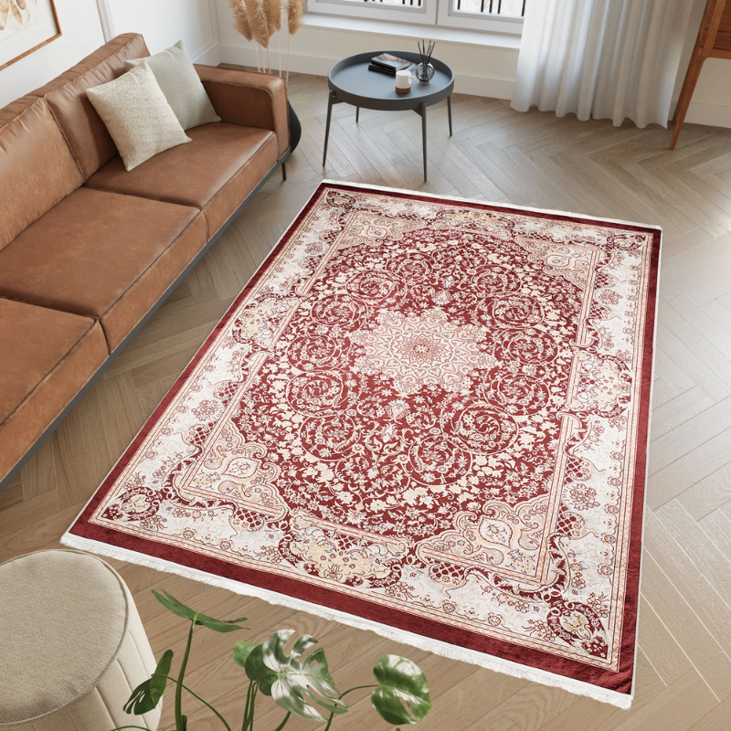 Tappeto Victoria con Frange Tradizionale Marrone Crema