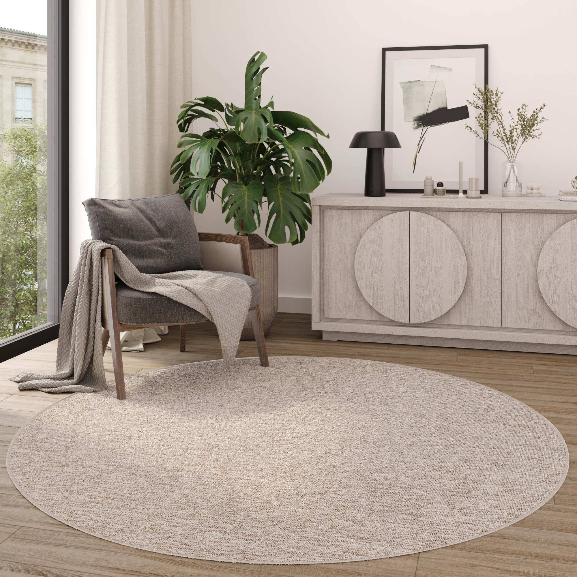 Tappeto Nizza Rotondo Beige Chiaro Moderno Antiscivolo