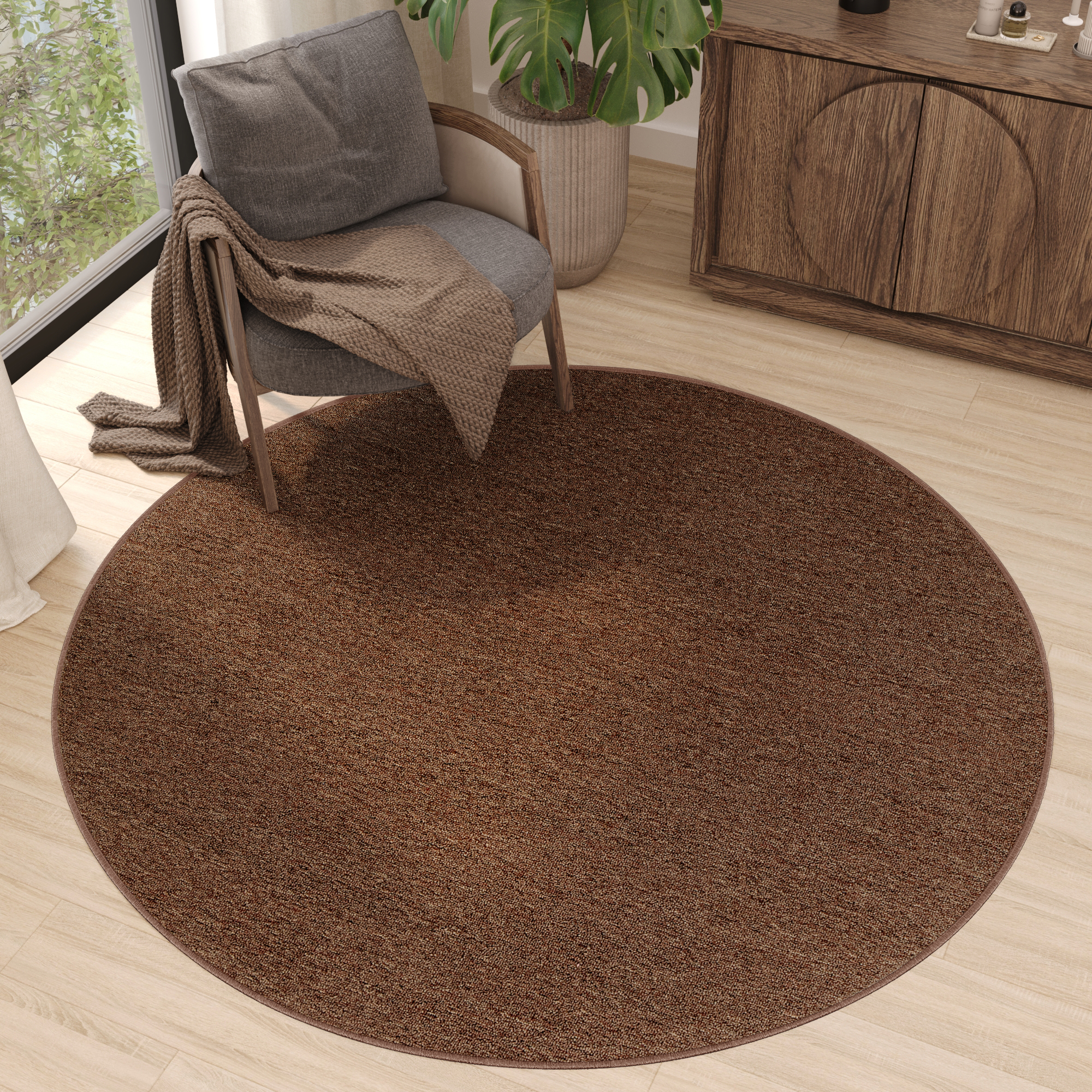 Tappeto Nizza Rotondo Marrone Moderno Antiscivolo
