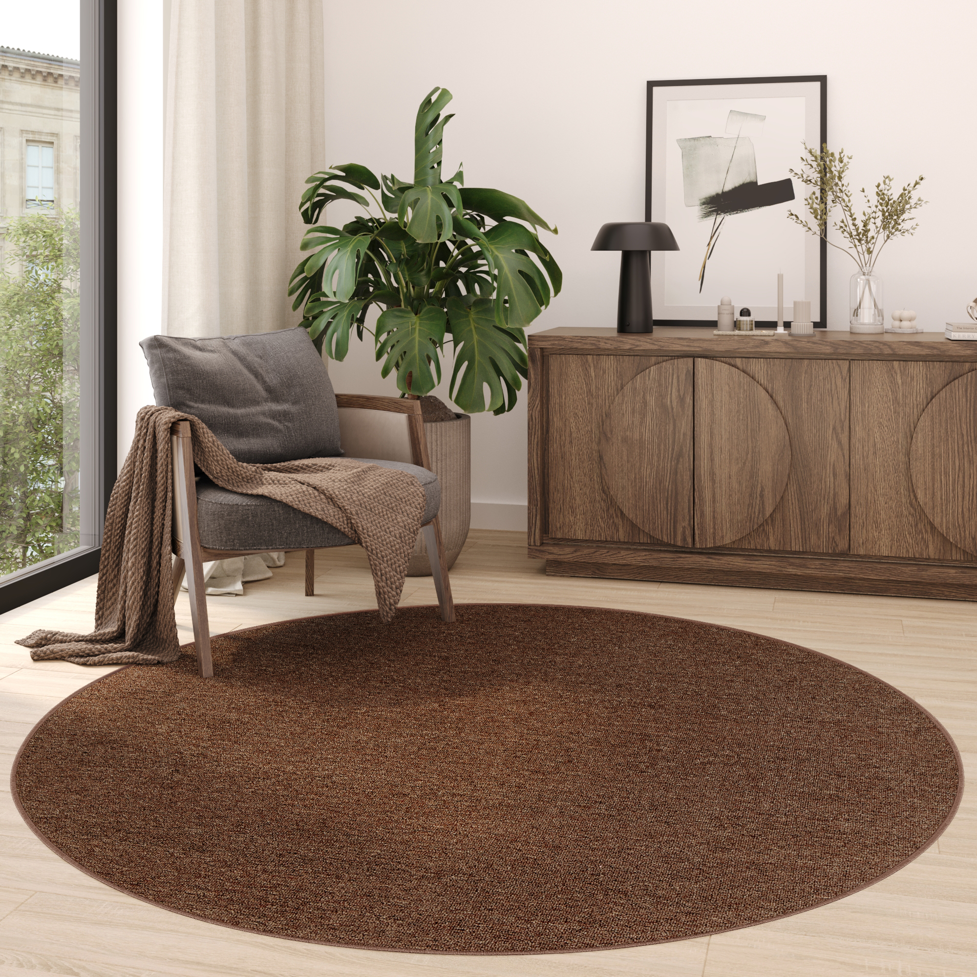 Tappeto Nizza Rotondo Marrone Moderno Antiscivolo