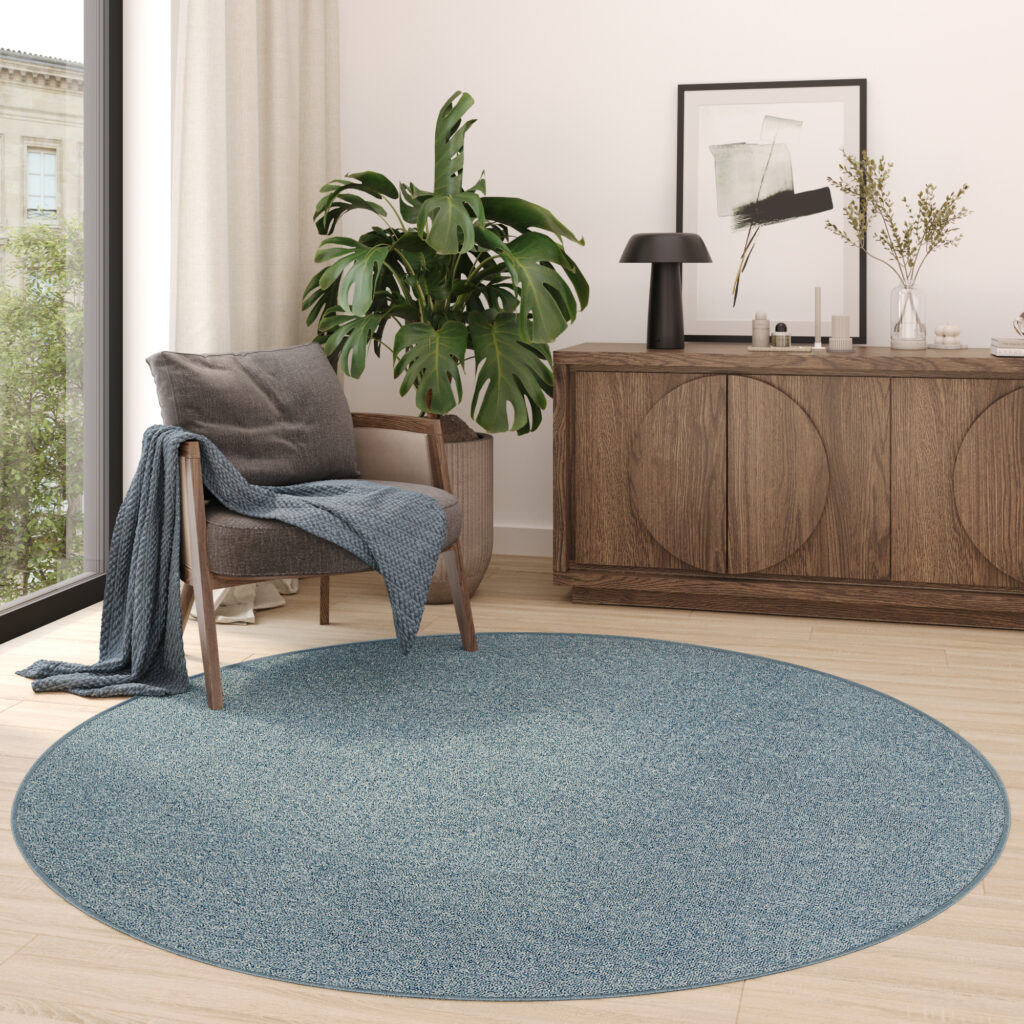 Tappeto Nizza Rotondo Blu Moderno Antiscivolo