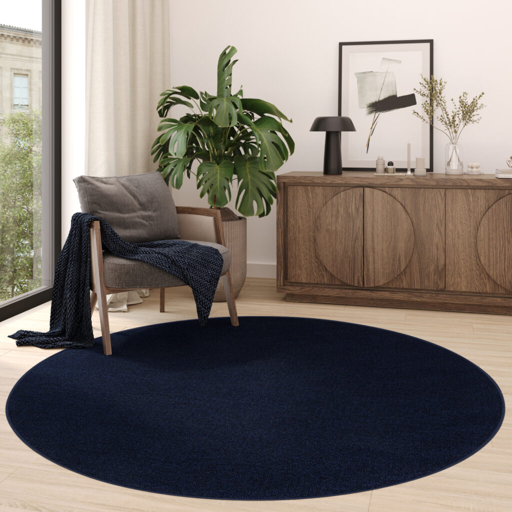 Tappeto Nizza Rotondo Blu Navy Moderno Antiscivolo