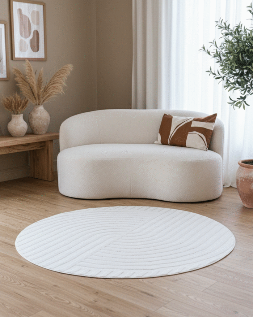 Tappeto Hygge Rotondo Bianco Sporco a Linee