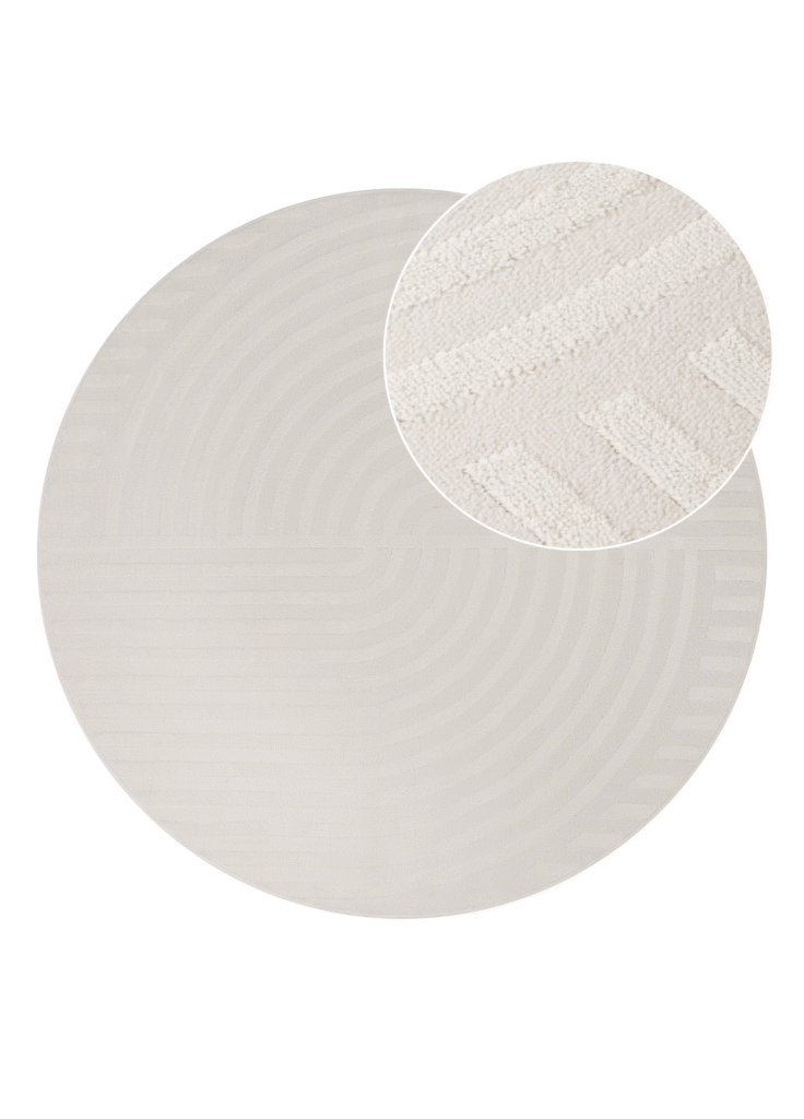 Tappeto Hygge Rotondo Bianco Sporco a Linee
