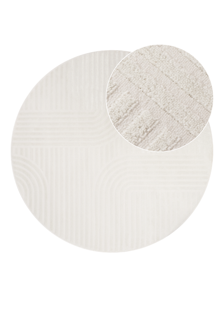Tappeto Hygge Rotondo Bianco Sporco a Righe