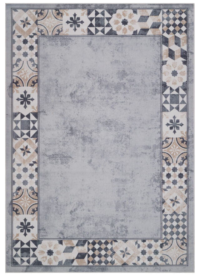 Tappeto Nora Grigio Beige con Cornice Antiscivolo
