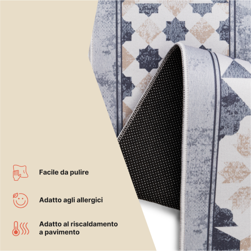 Tappeto Nora Grigio Beige con Cornice Antiscivolo