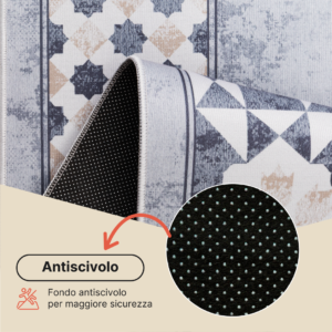 Tappeto Nora Grigio Beige con Cornice Antiscivolo