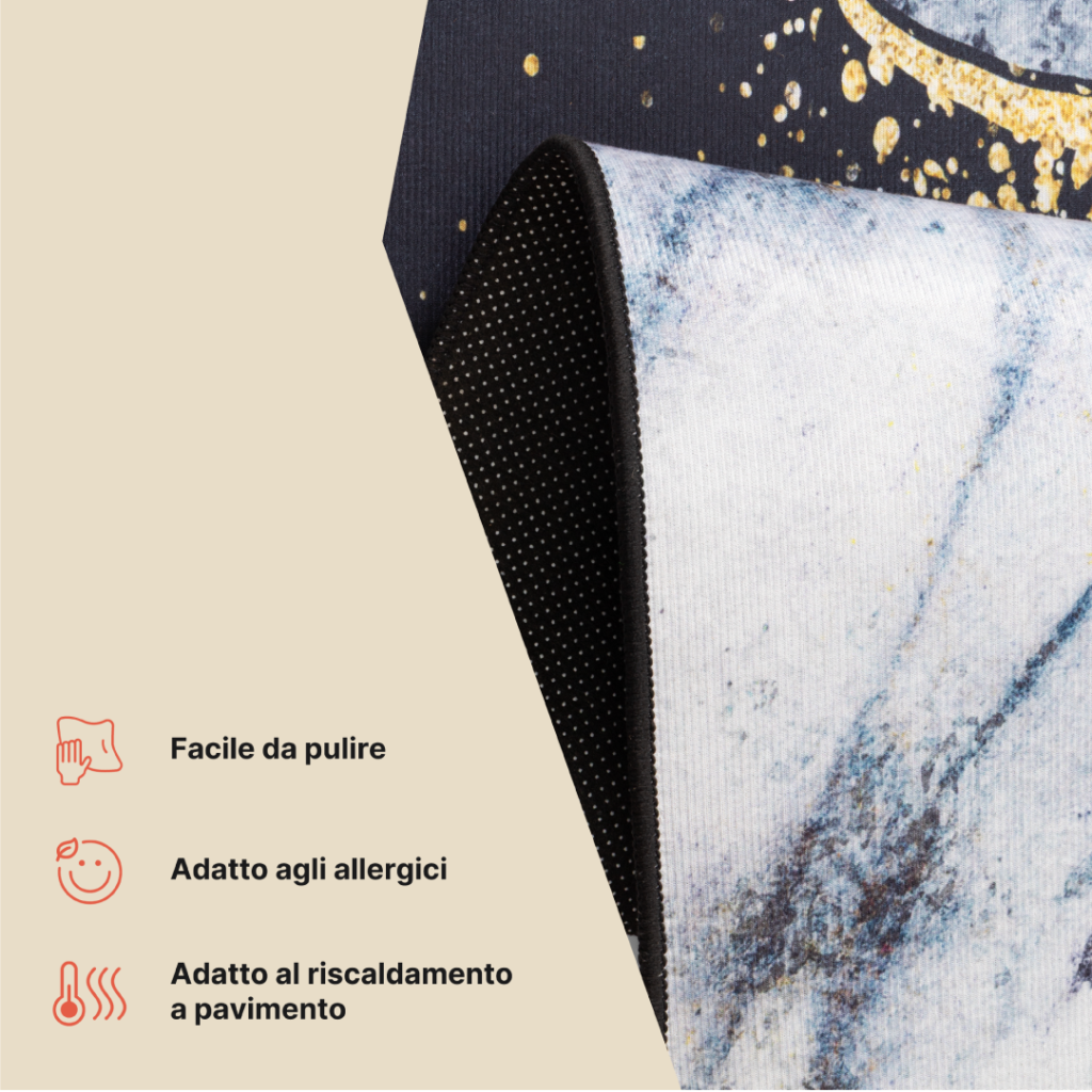 Tappeto Nora Blu Marino Grigio Marmo Antiscivolo