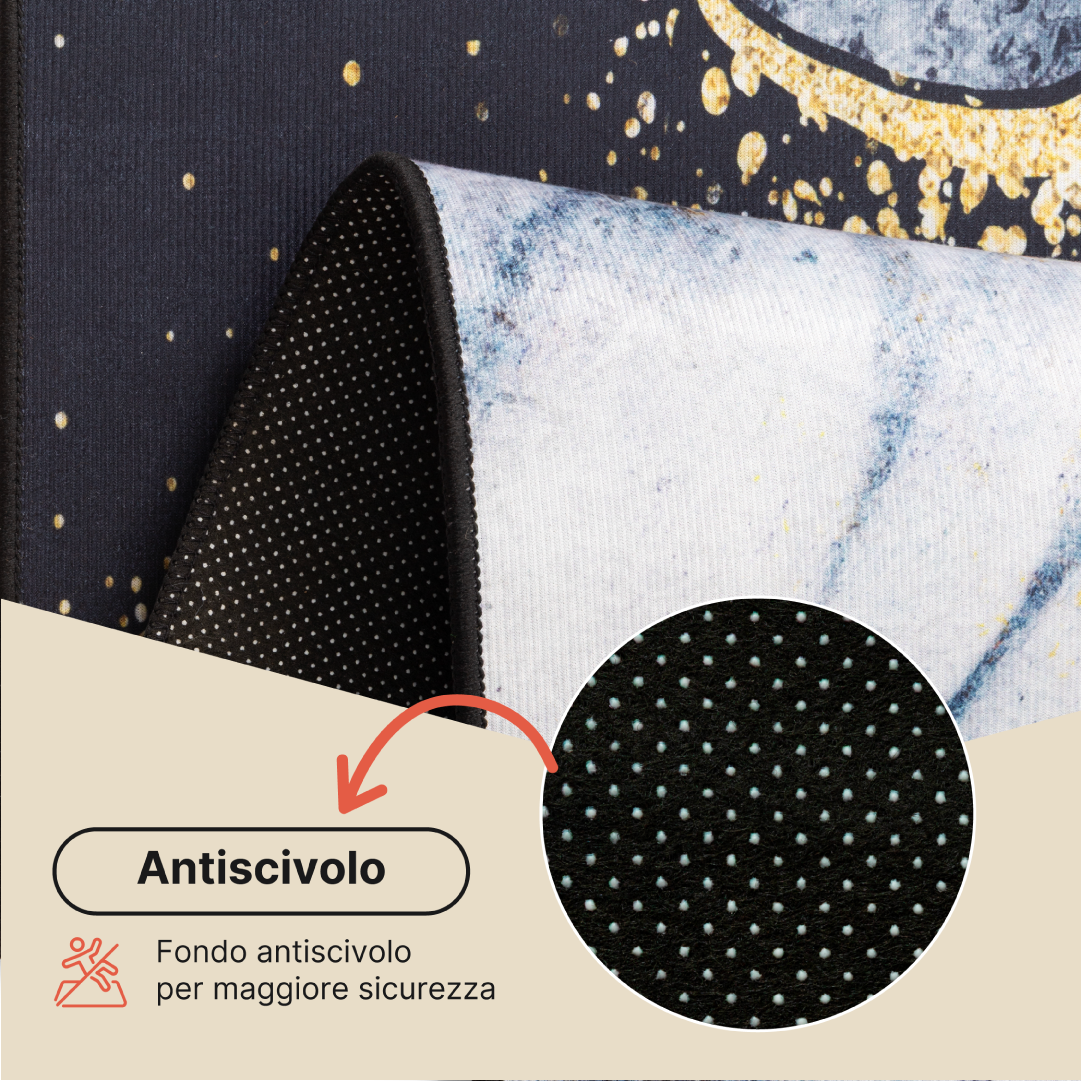 Tappeto Nora Blu Marino Grigio Marmo Antiscivolo