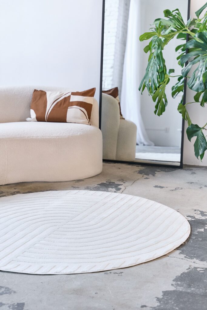 Tappeto Hygge Rotondo Bianco Sporco a Linee