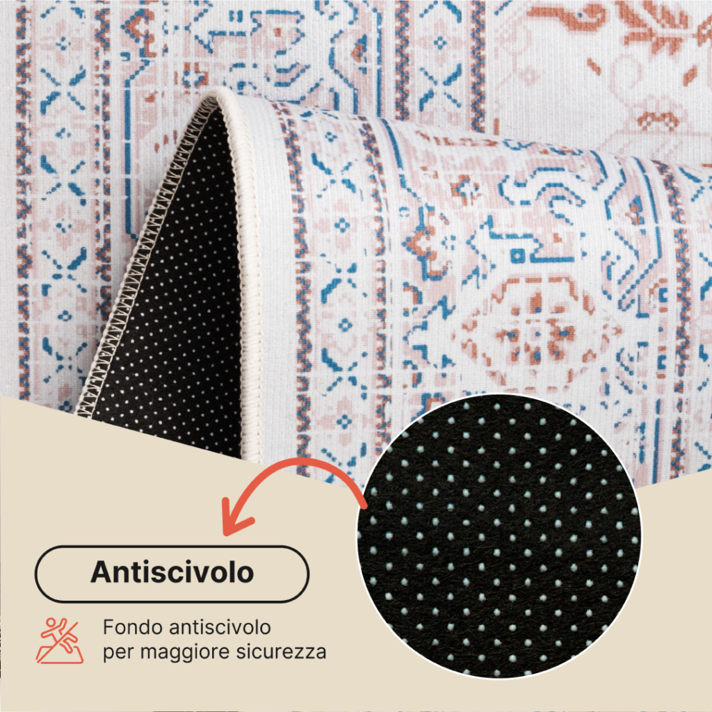 Tappeto Nora Crema Blu Antiscivolo