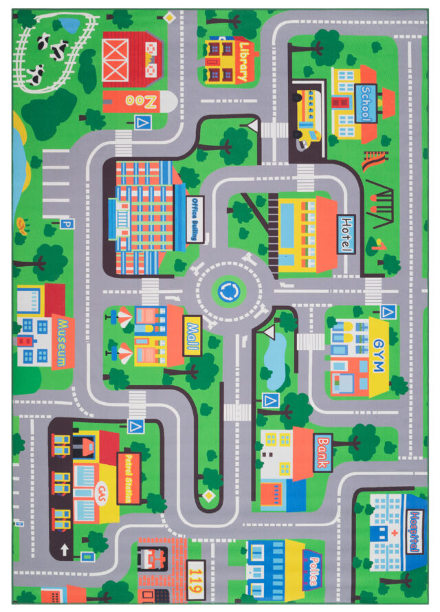 Tappeto Bambini Joy Verde Città Antiscivolo