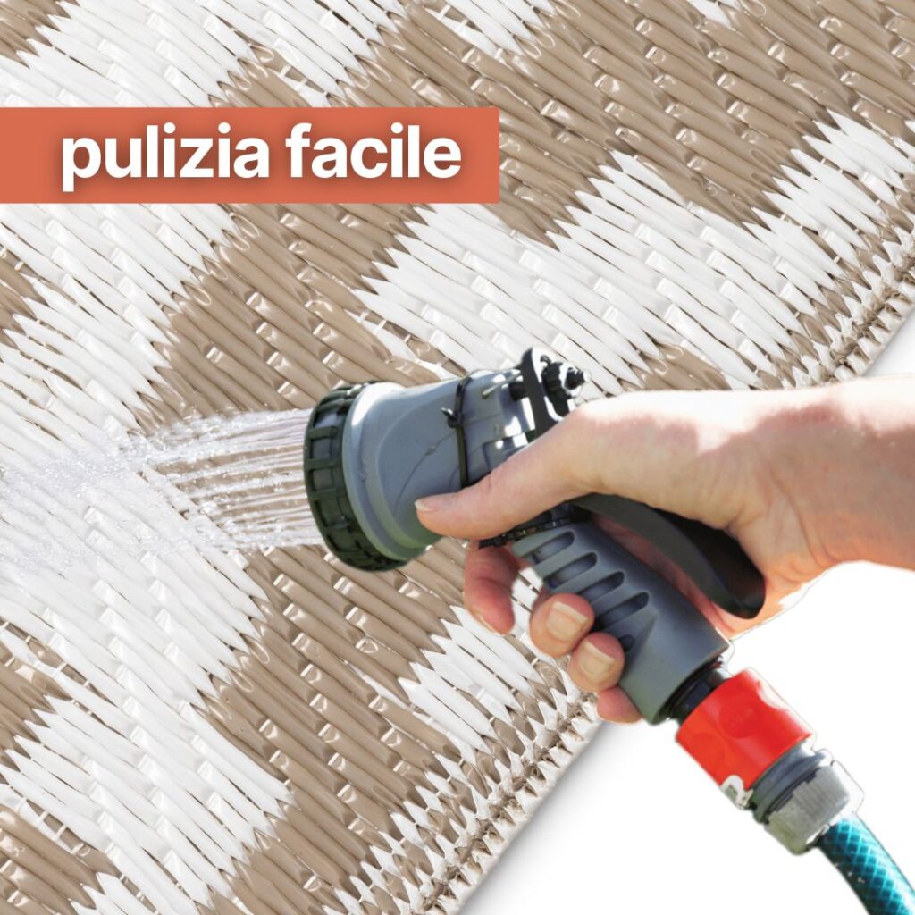 Tappeto Ibiza per Esterno Bifacciale Impermeabile Beige Bianco