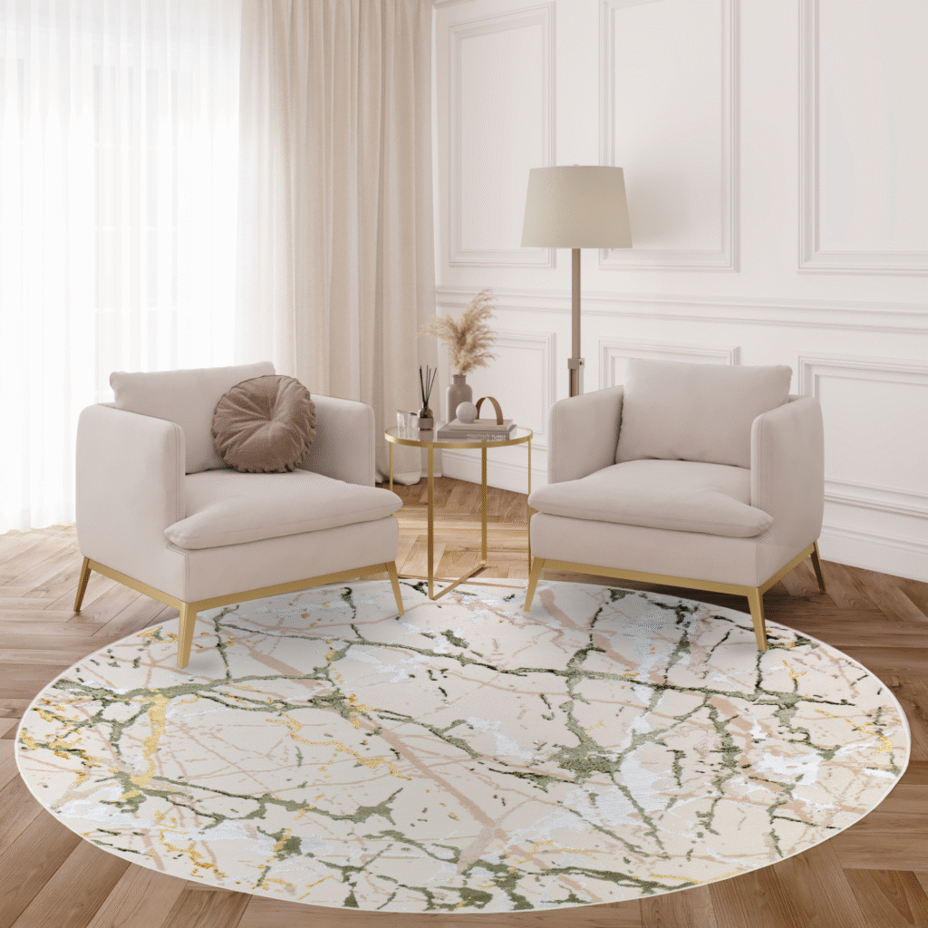 Tappeto Crystal Rotondo Verde Crema Effetto Astratto Marmo