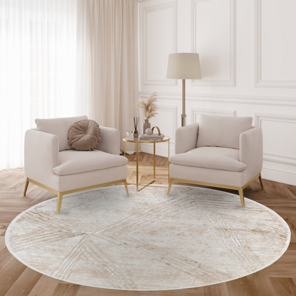 Tappeto Crystal Rotondo Crema Marrone Sfumature Linee