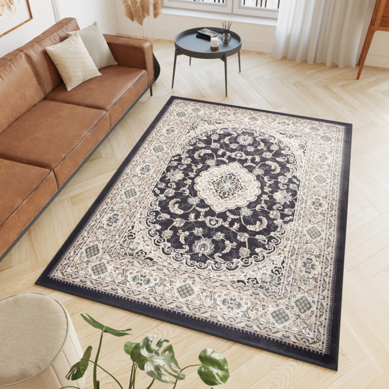 Tappeto Dubai Classico Beige Antracite Floreale Orientale