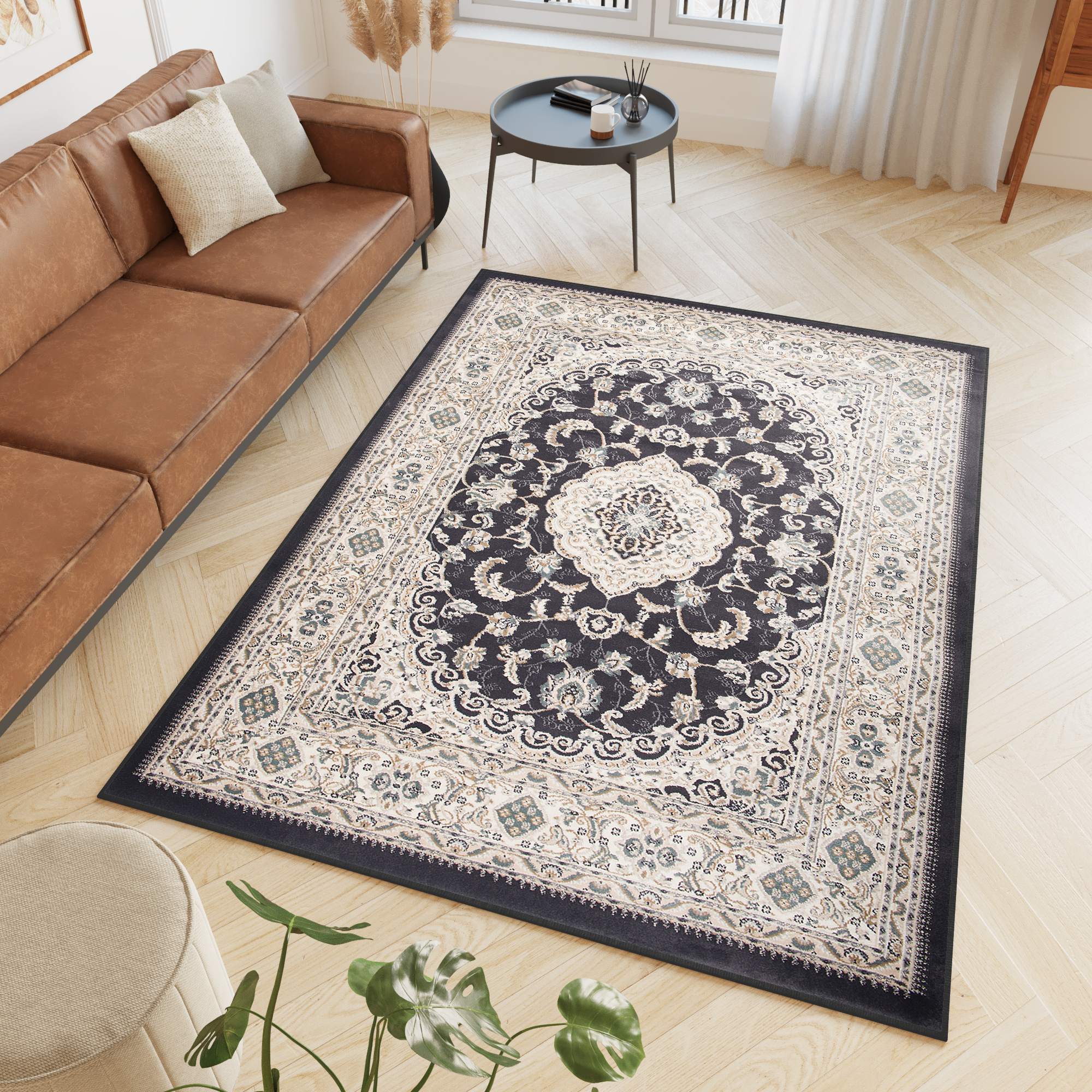 Tappeto Dubai Classico Beige Antracite Floreale Orientale