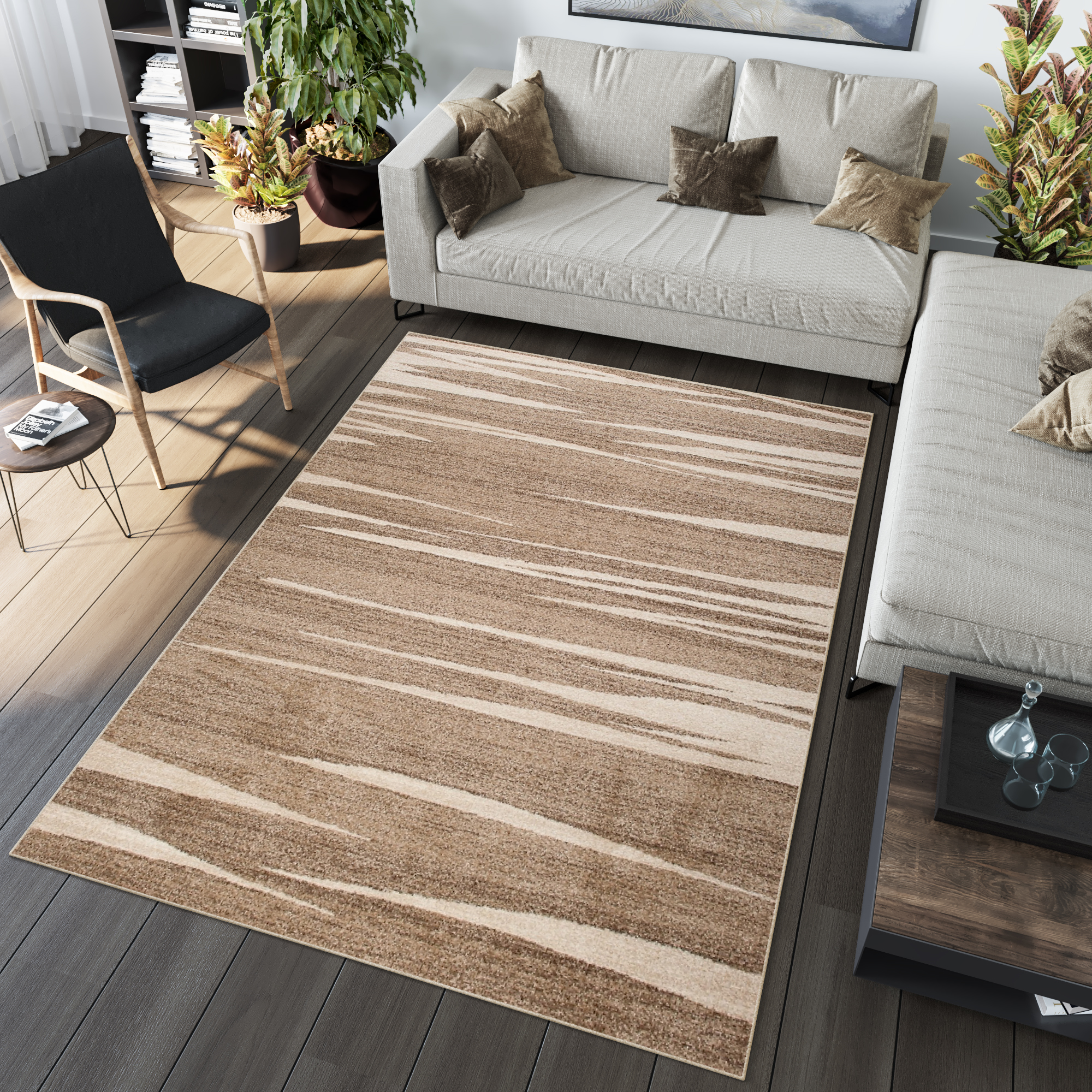 Tappeto Sari Moderno Beige Marrone  Astratto Onde