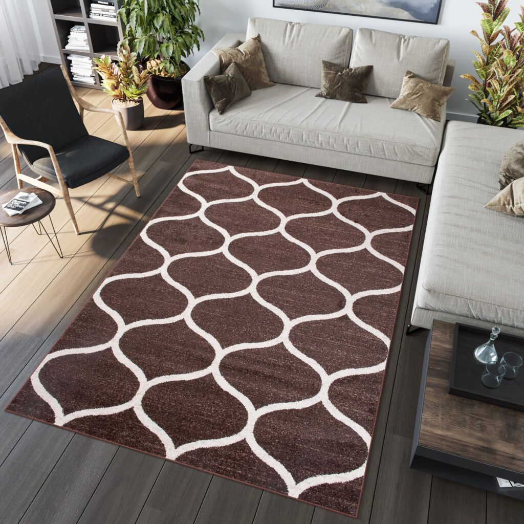 Tappeto Sari Moderno Marrone Rete Trifogli Marocchino