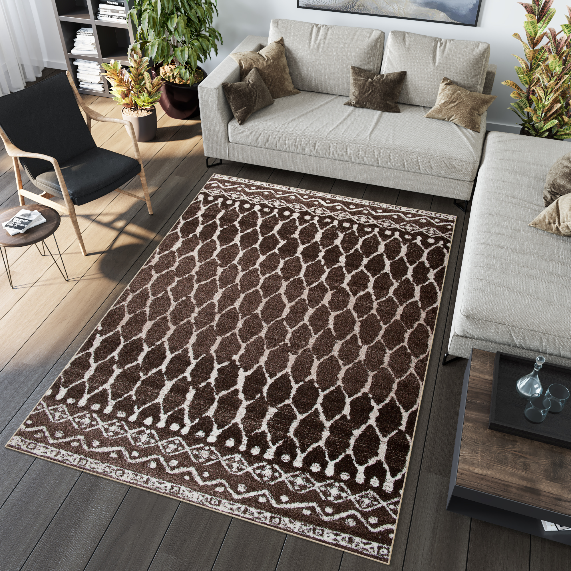 Tappeto Sari Moderno Marrone Ecrù Geometrico Rete