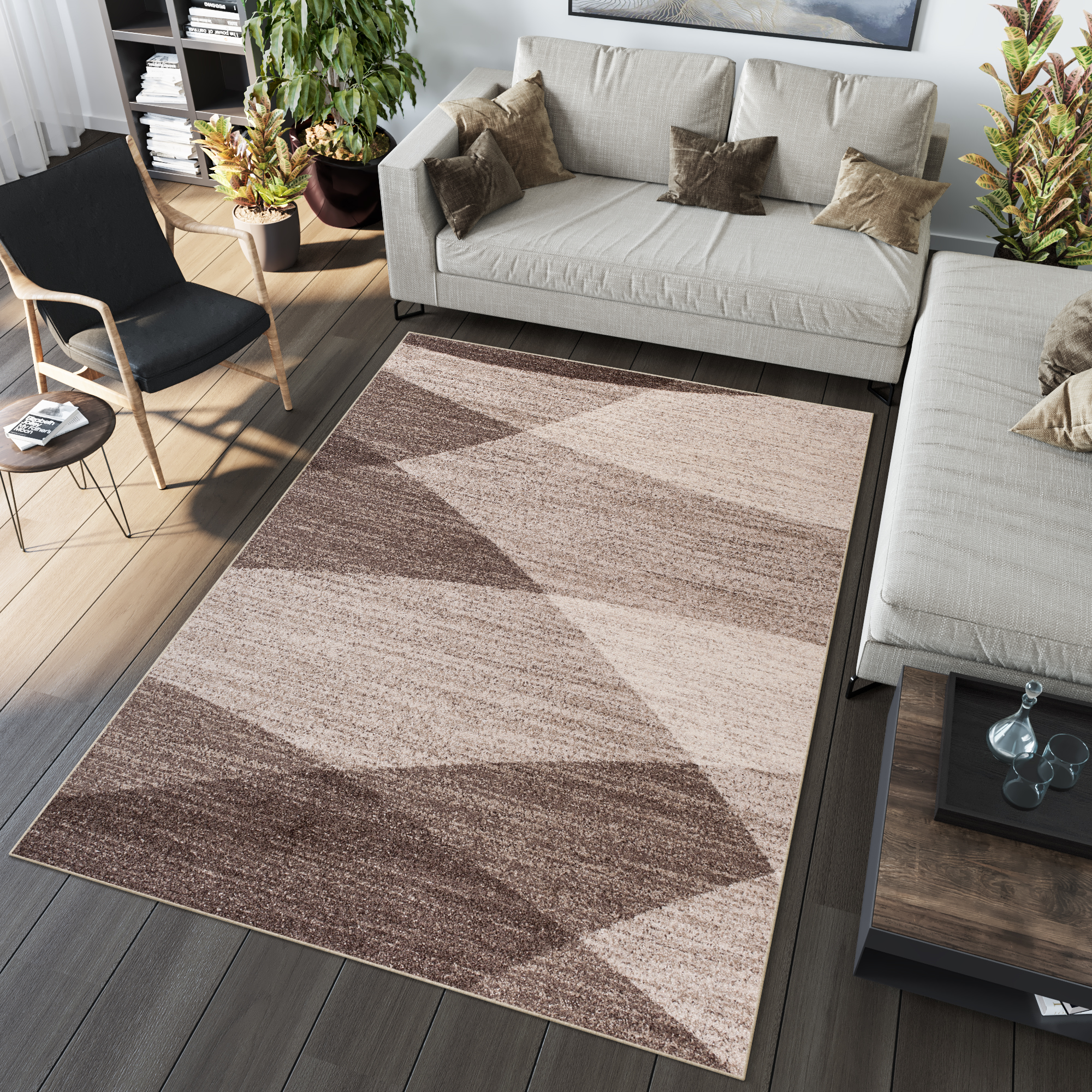 Tappeto Sari Moderno Marrone Beige Scuro Astratto Ombre
