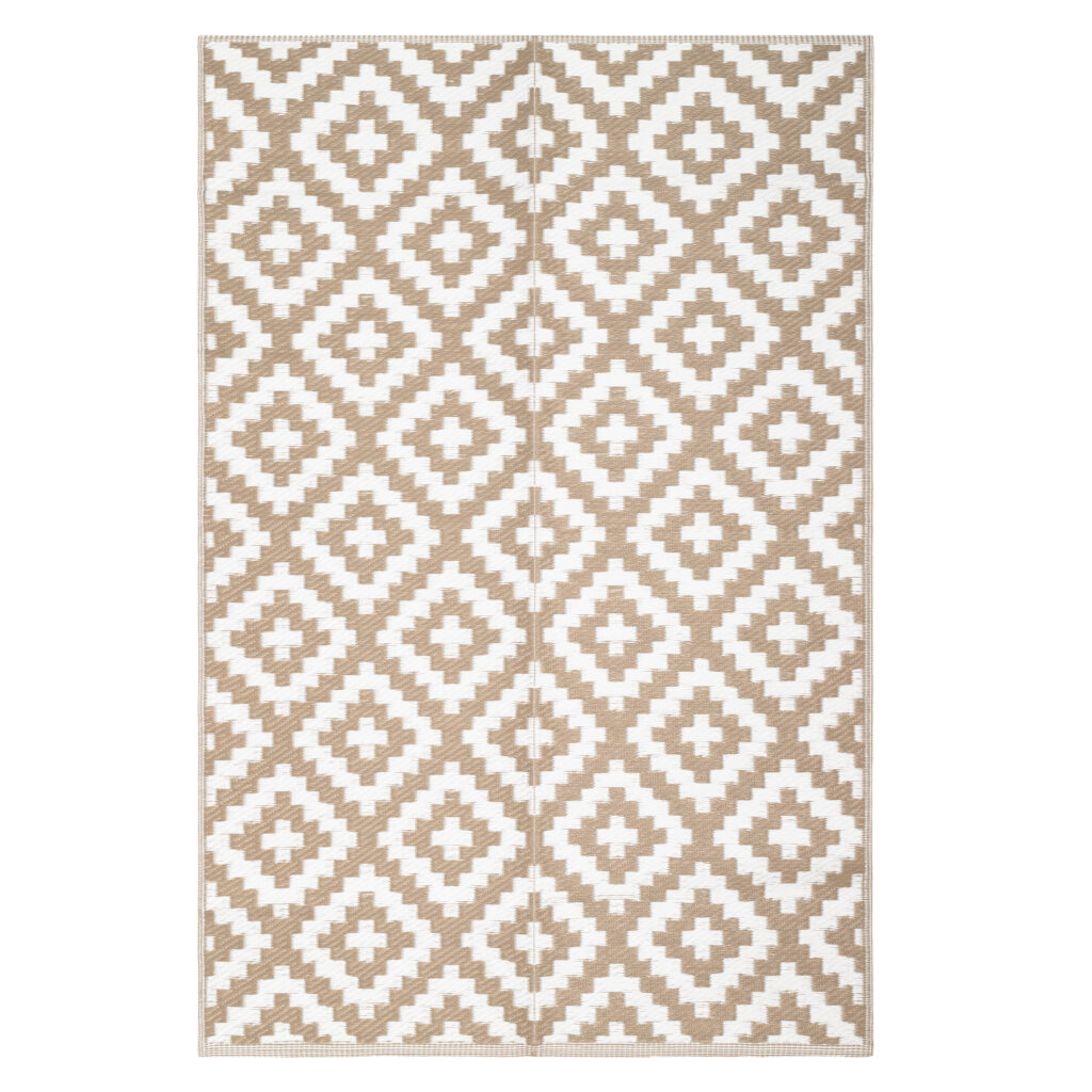 Tappeto Ibiza per Esterno Bifacciale Impermeabile Beige Bianco