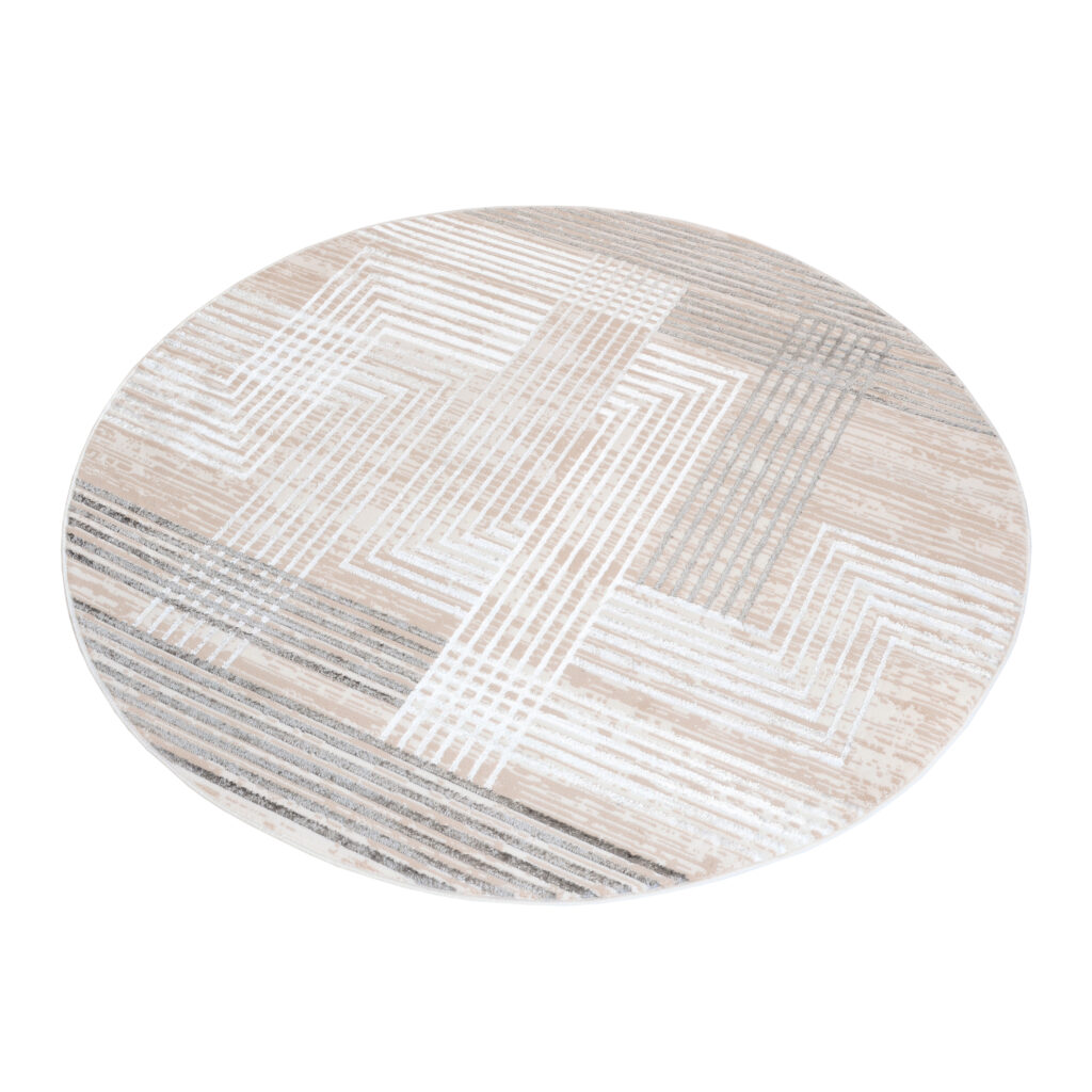 Tappeto Crystal Rotondo Grigio Beige Crema Righe