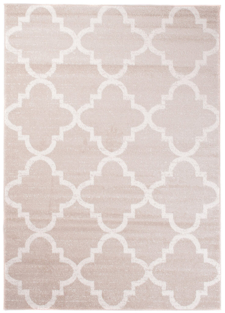 Tappeto Sari Moderno Crema Beige Rete Trifogli Marocchino