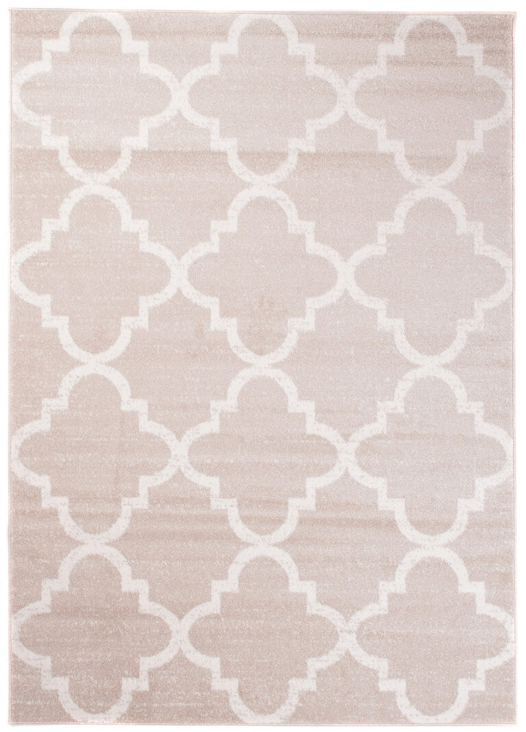 Tappeto Sari Moderno Crema Beige Rete Trifogli Marocchino