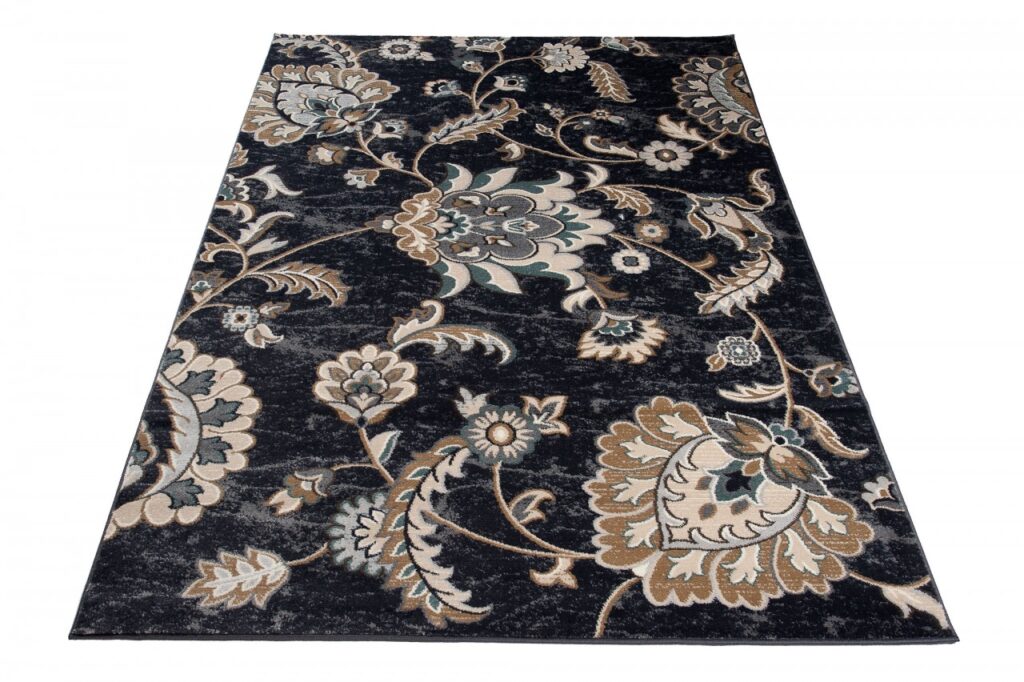 Tappeto Dubai Classico Nero Beige Tradizionale Floreale