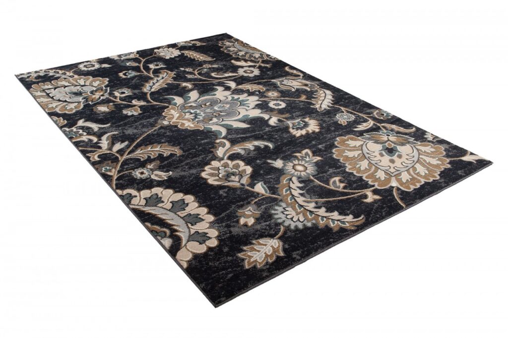 Tappeto Dubai Classico Nero Beige Tradizionale Floreale