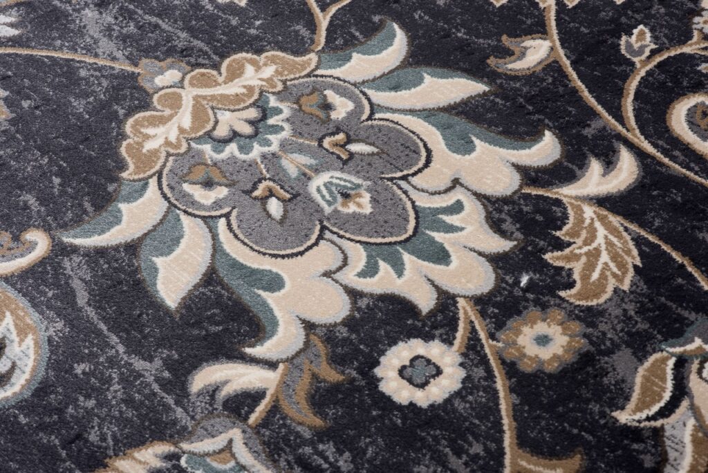 Tappeto Dubai Classico Nero Beige Tradizionale Floreale