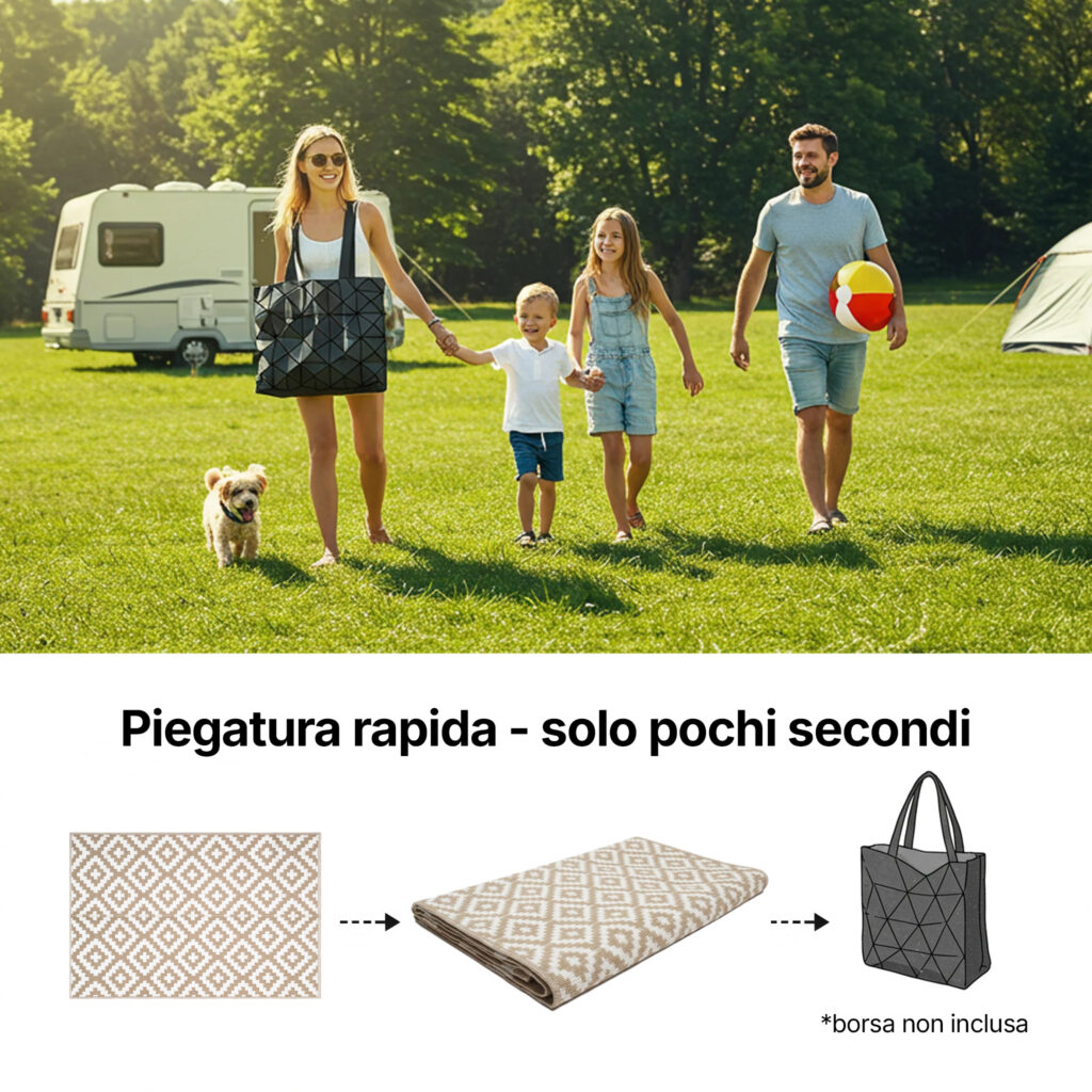 Tappeto Ibiza per Esterno Bifacciale Impermeabile Beige Bianco