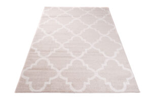 Tappeto Sari Moderno Crema Beige Rete Trifogli Marocchino