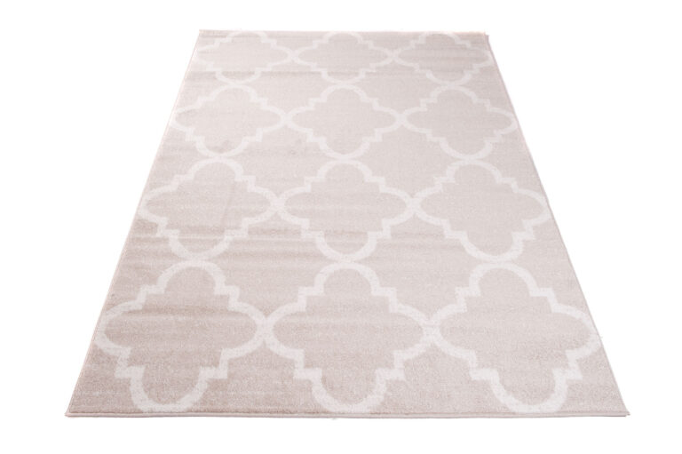 Tappeto Sari Moderno Crema Beige Rete Trifogli Marocchino