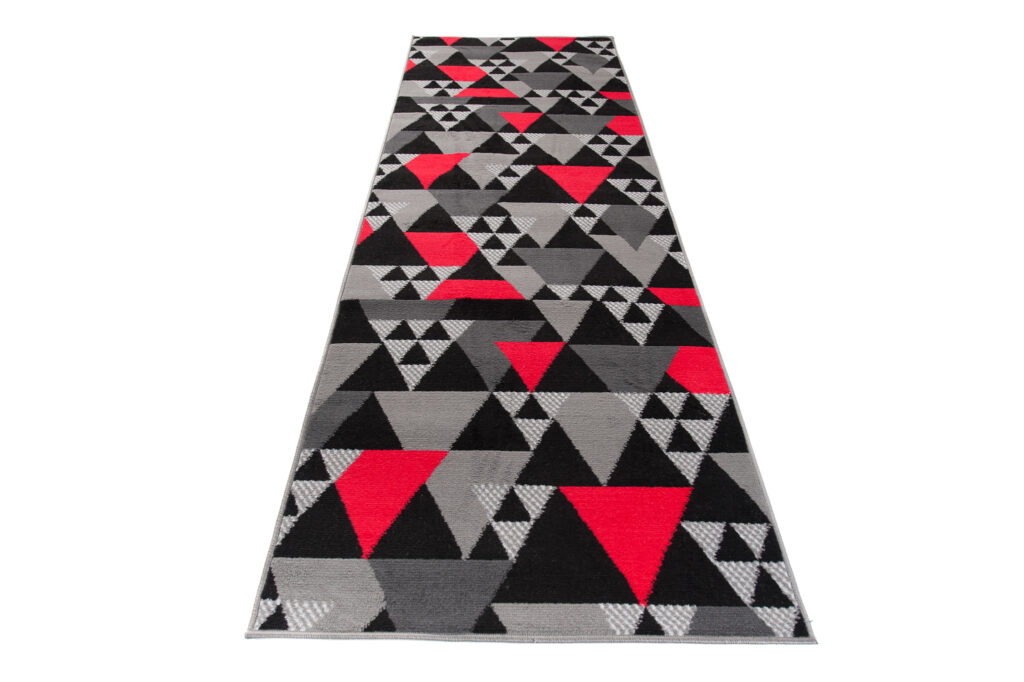 Passatoia Maya Grigio Rosso Geometrico con Triangoli