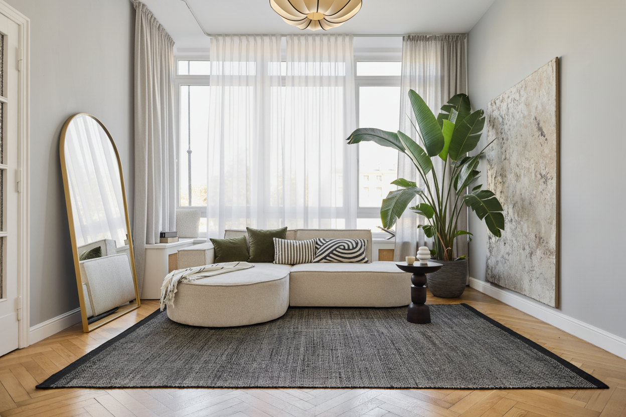 Tappeto Lana Loni Nero