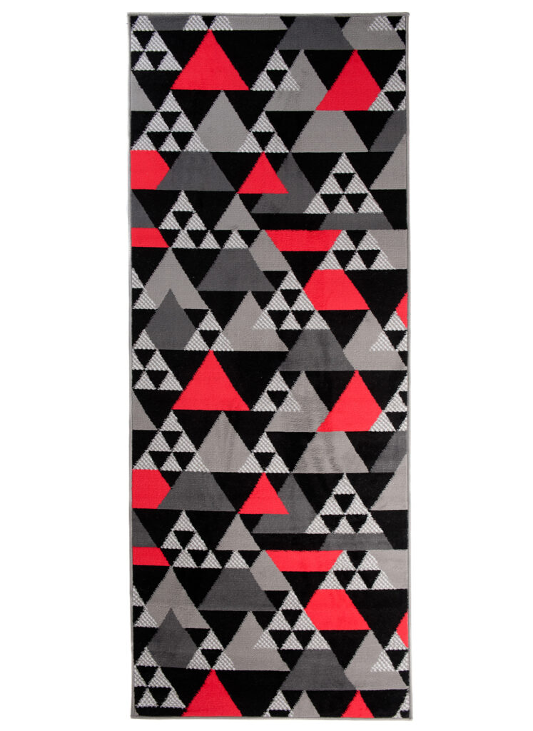 Passatoia Maya Grigio Rosso Geometrico con Triangoli