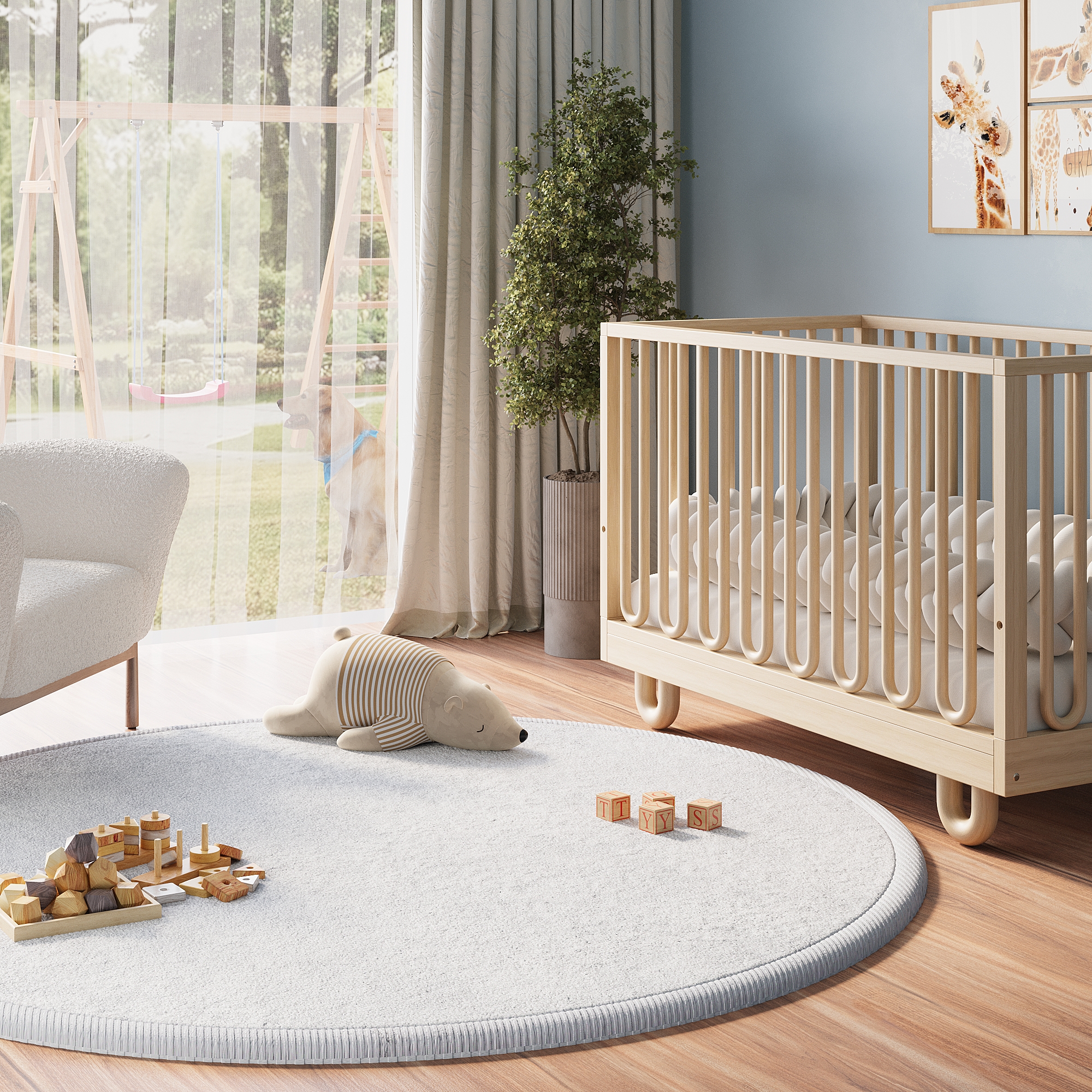 Tappeto Bambini Fluffin Rotondo Grigio Chiaro