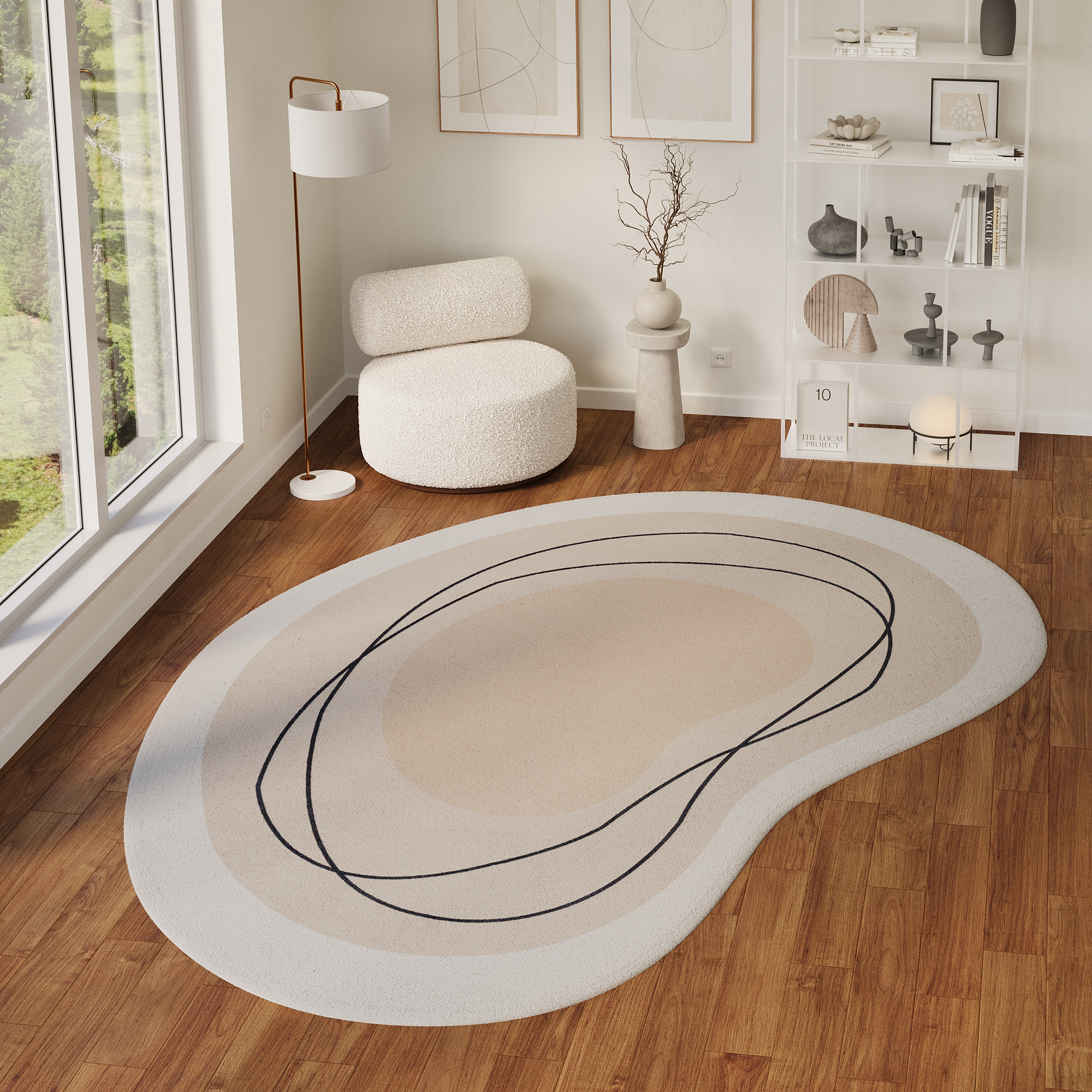 Tappeto Wisp A Forma Irregolare Beige Linee