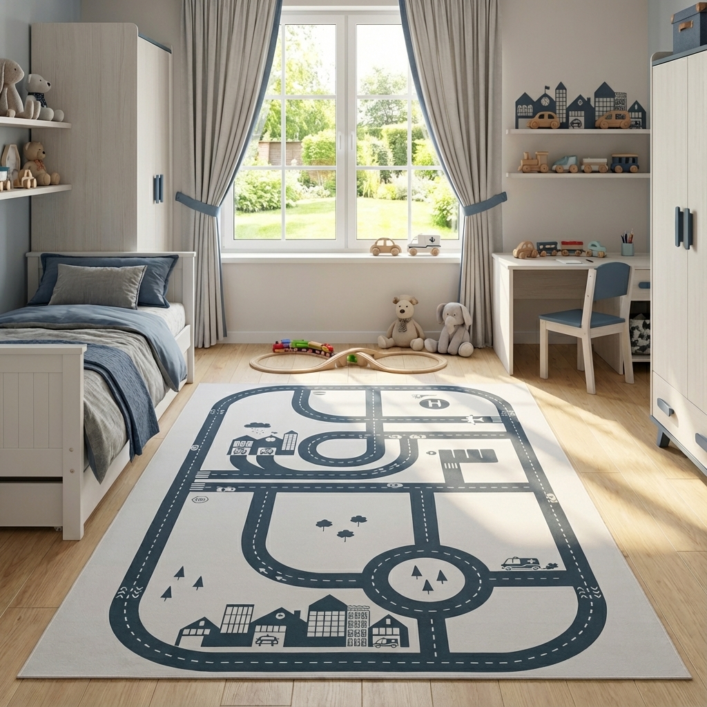 Tappeto Bambini Snooki Città Grigio Blu Navy Antiscivolo