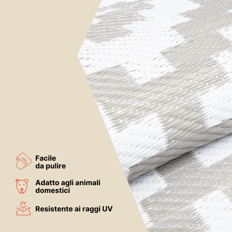 Tappeto Ibiza per Esterno Bifacciale Impermeabile Beige Bianco