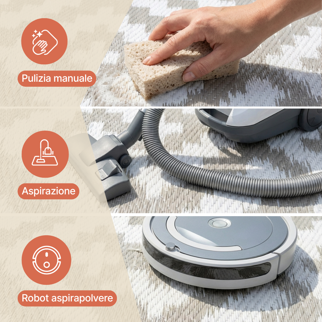 Tappeto Ibiza per Esterno Bifacciale Impermeabile Beige Bianco